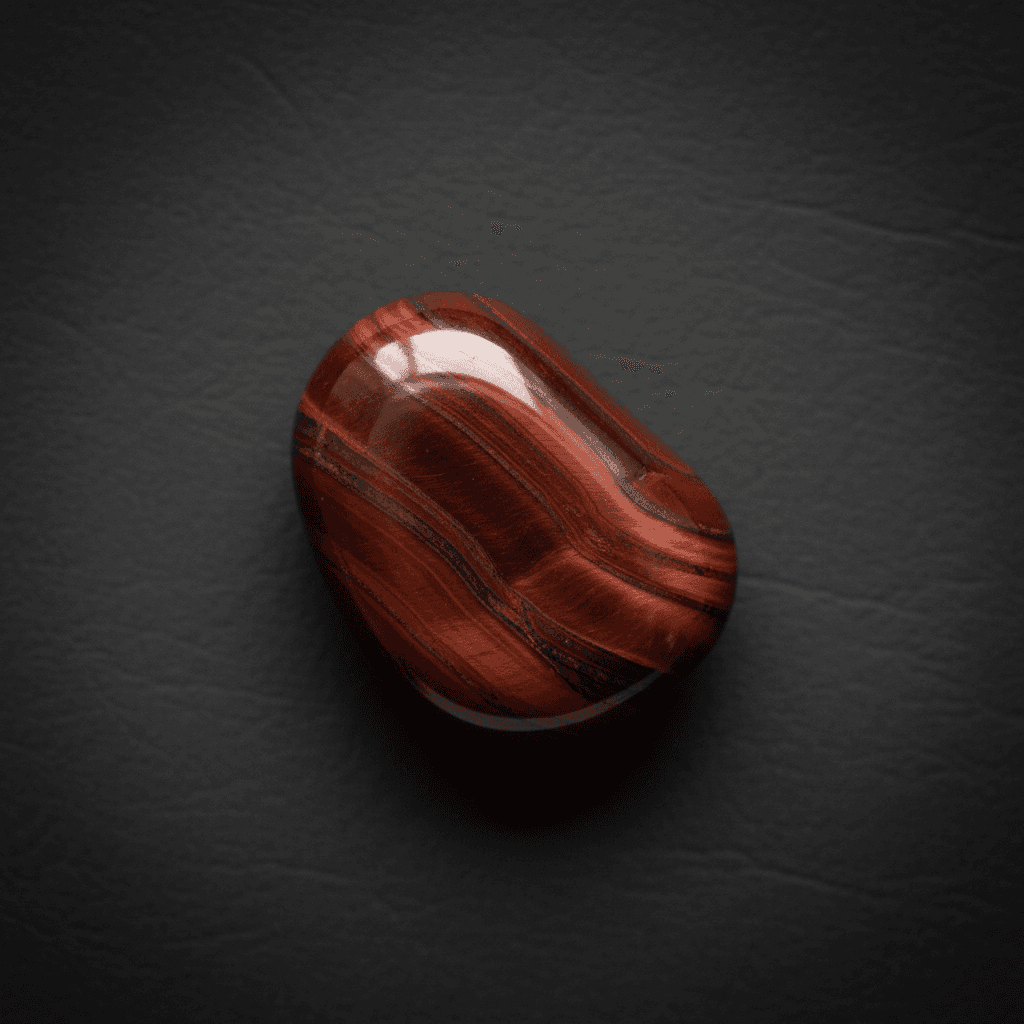 Red Tiger's Eye stone on dark background with rich red hues and chatoyant bands